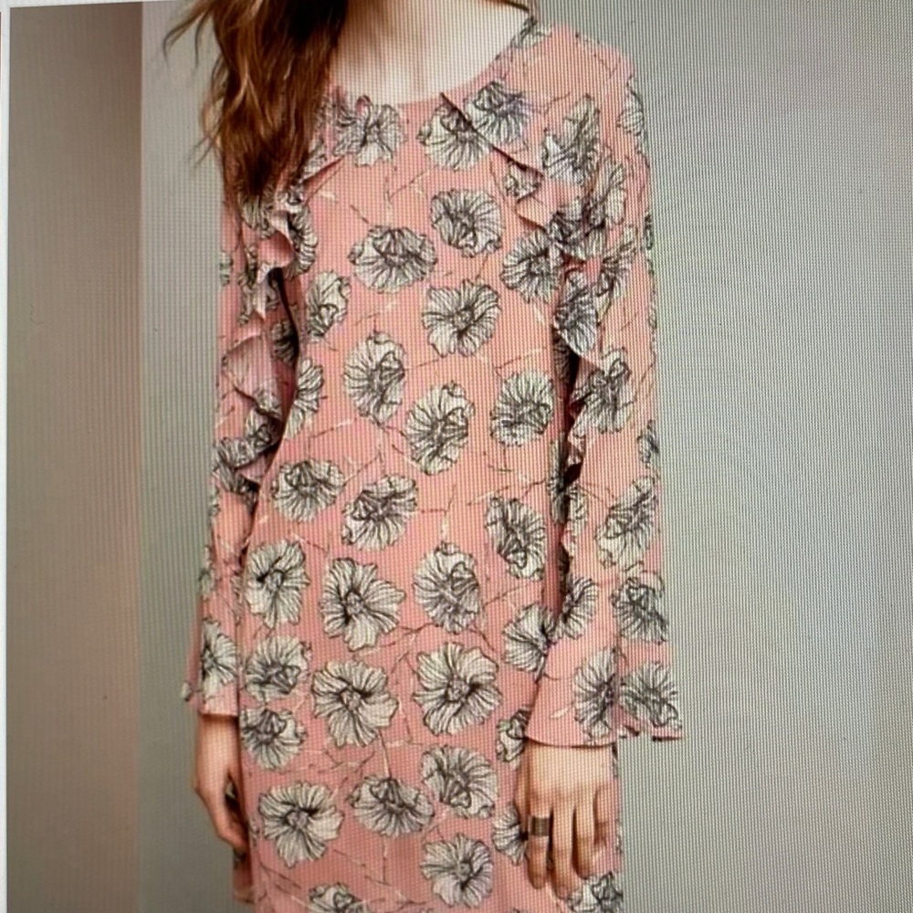 Anthropologie HD in Paris Pink Floral ruffle bell sleeve size XL
